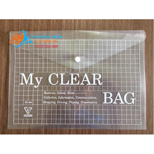 Bìa nút My Clear F4 VC hoa văn trong suốt (Loại dày) / Túi đựng bài kiểm tra- Tài liệu
