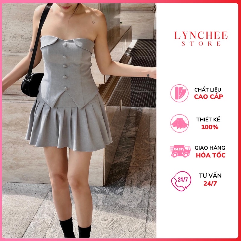 Sét áo ống croptop quây ôm body mix chân váy xoè cá tính