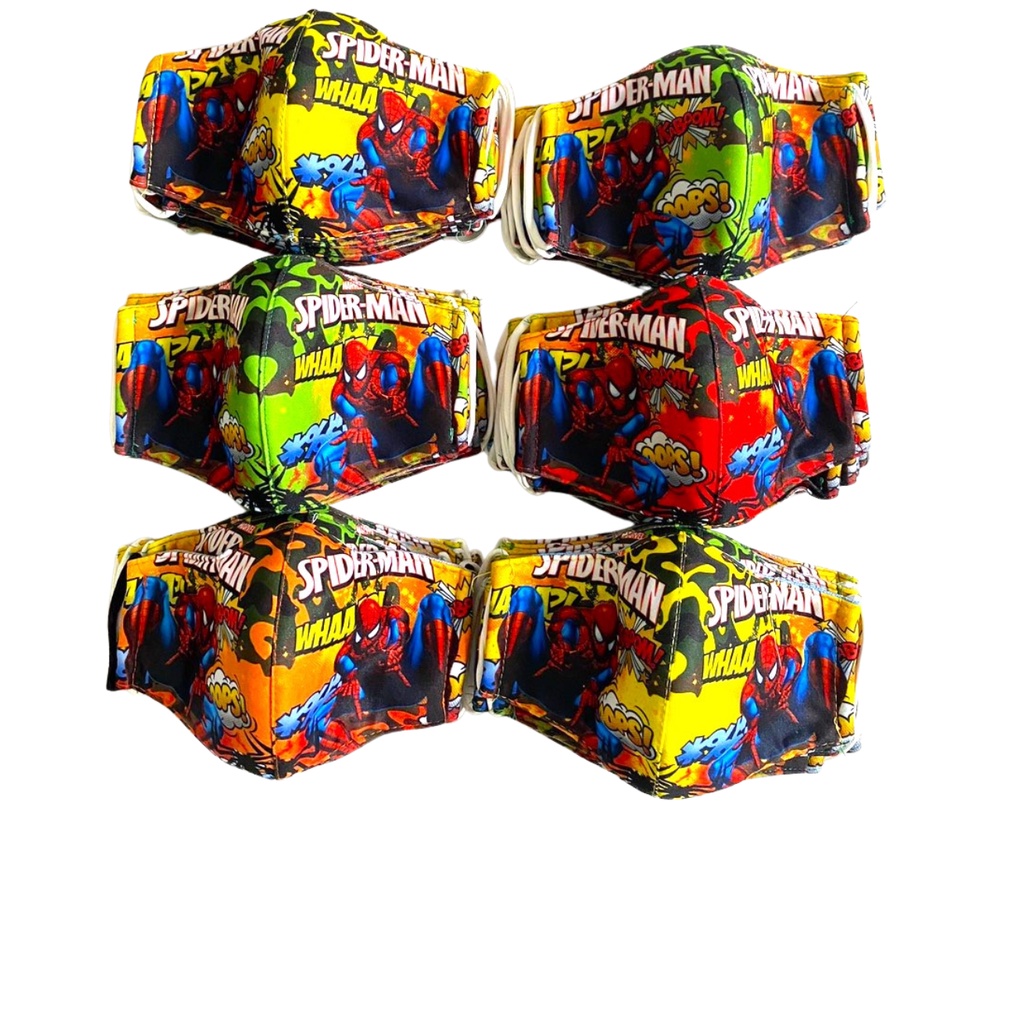 Khẩu trang vải cho bé trai có hình siêu nhân nhện dây chun co giãn