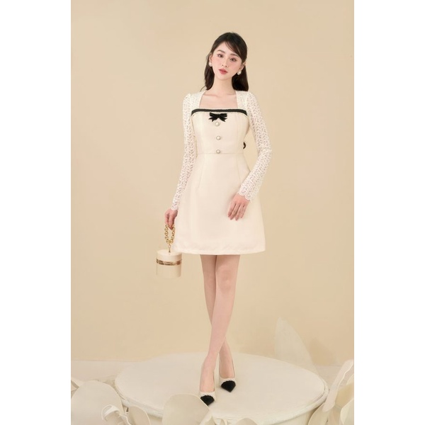 Váy tiểu thư, Váy taffa 3 khuy nơ đen, MOO Design - ARMD25