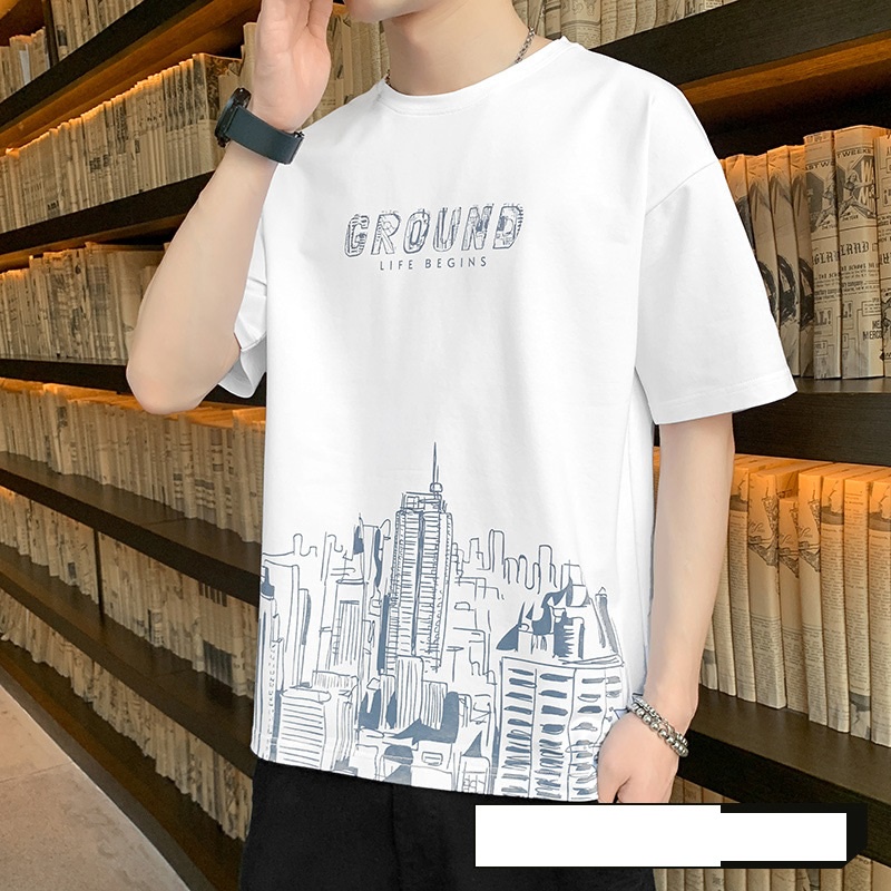 Áo thun nam, áo phông nam tay ngắn cổ tròn chất cotton khô, dày dặn thoáng mát hình thành phố - An Cường Fashion