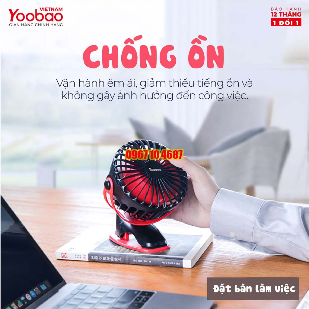 Quạt sạc mini để bàn YOOBAO F04 6400 mAh Xoay 720 độ đế kẹp đa năng - Hàng chính hãng - Bảo hành 12 tháng