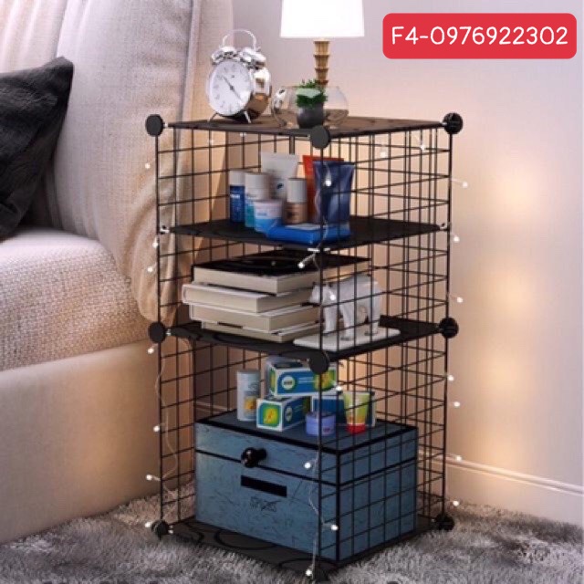 Kệ-Tủ 2 ô lưới đầu giường (1 ô ngăn tầng) - lưới sắt sơn tĩnh điện- lưới đa năng tự lắp ghép