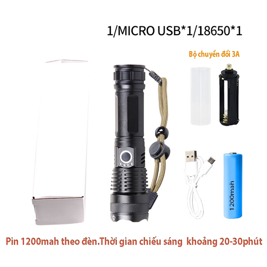 Đèn pin cầm tay siêu sáng XHP50 đèn pin chống nước chiếu xa KIMCEL STORE