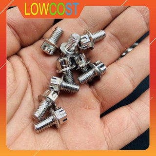 Bộ 4 Ốc Salaya Chất Liệu Inox Sáng Bóng Dùng Gắn Cacte, Hộp Sên Xe Máy 6ly 1 Phân (M6x10mm)
