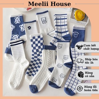 Vớ cổ cao tone xanh, tất chất liệu dày dặn co dãn - t06 - socks