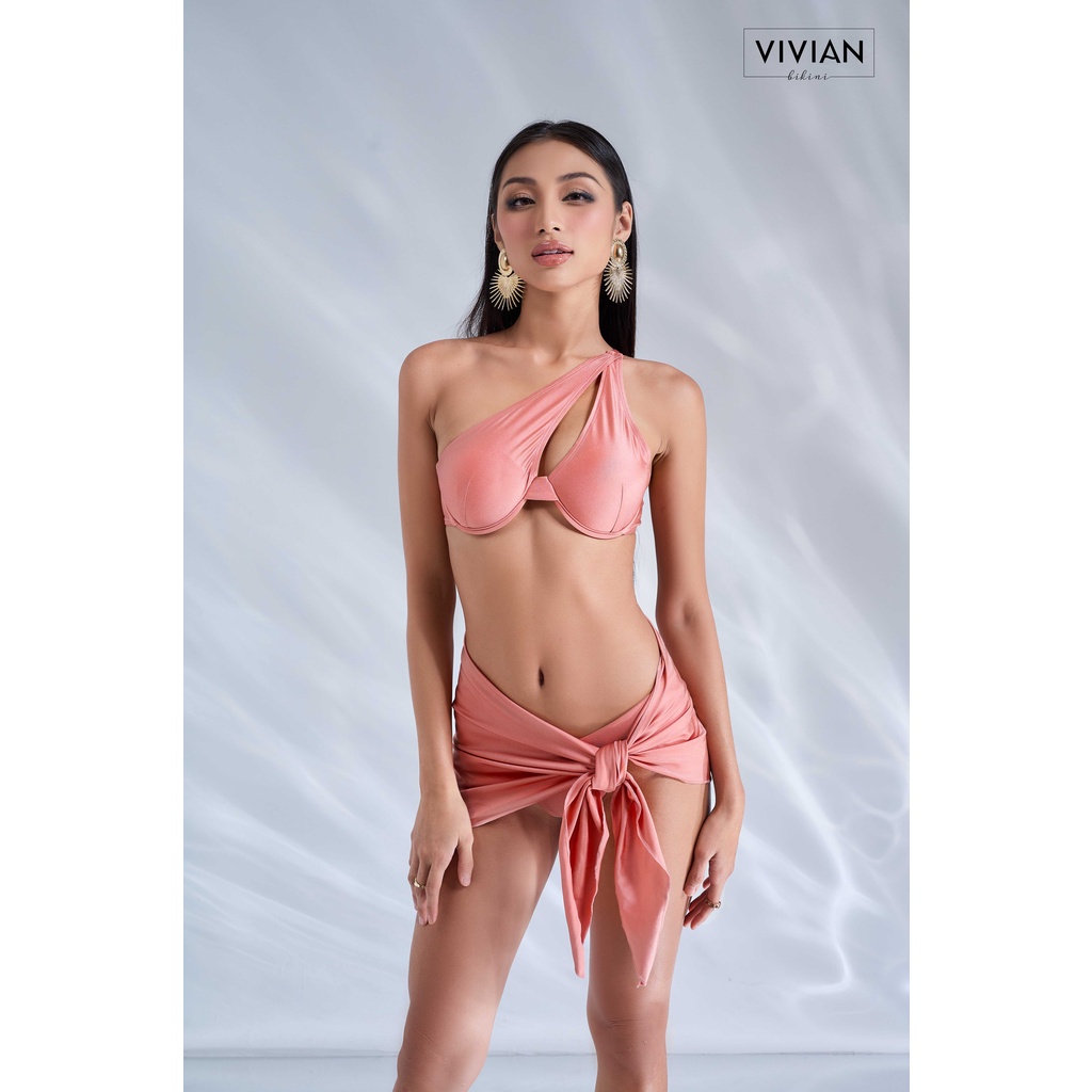 Đồ bơi nữ cao cấp 𝐕𝐈𝐕𝐈𝐀𝐍 dạng hai mảnh áo gọng phối váy cover cách điệu - NUDE - VS176_NUDE