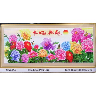 Tranh thêu chữ thập Hoa mẫu đơn Hoa khai phú quý (chưa thêu) MN0054