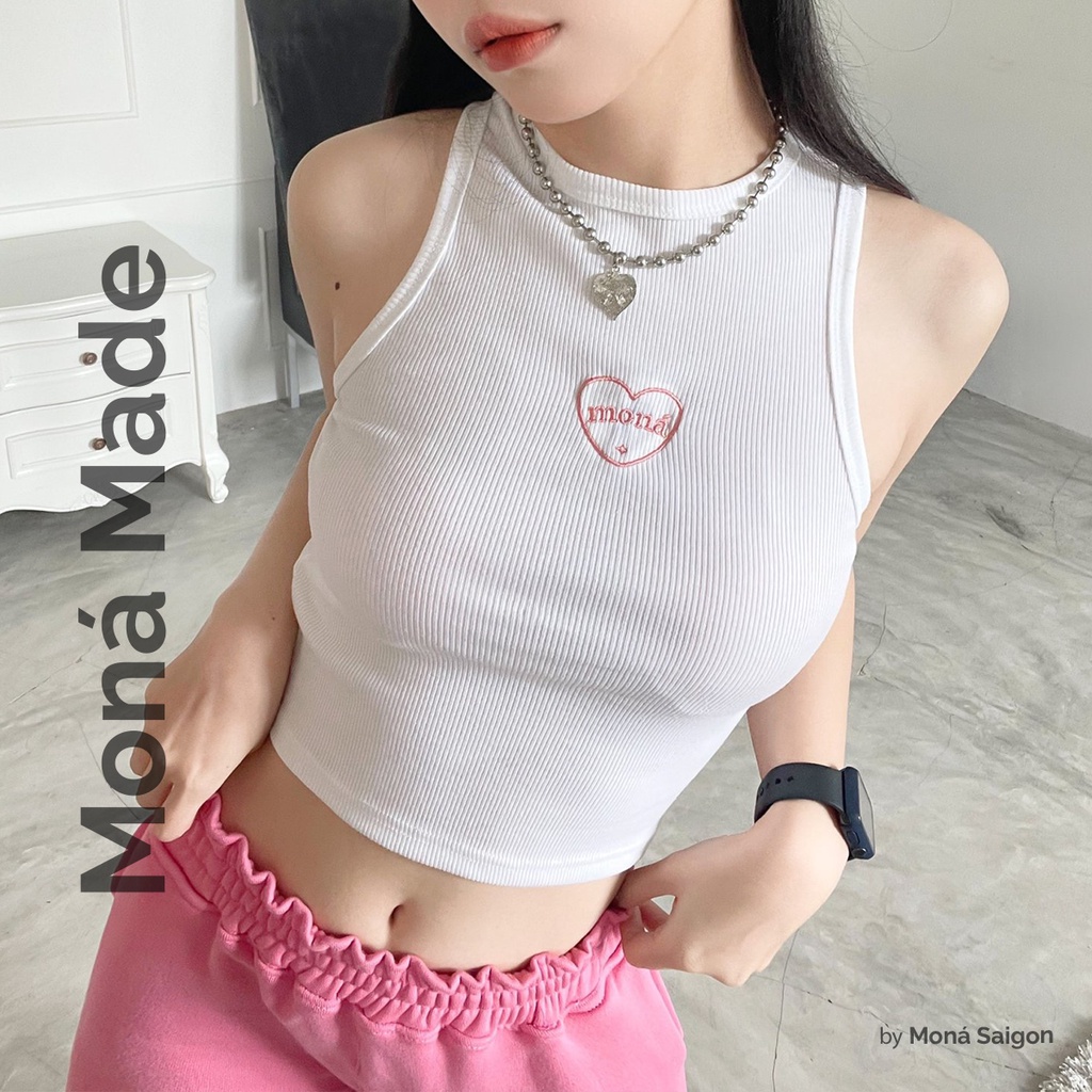 Áo tank top thêu MONÁ - PIE TRẮNG