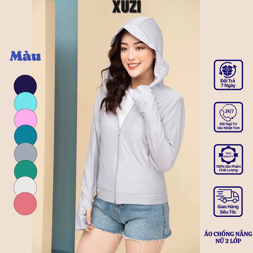 áo chống nắng nữ 2 lớp áo khoác chống nắng toàn thân vải thông hơi dày dặn ngăn tia UV bảo vệ làn da , thời trang mùa hè
