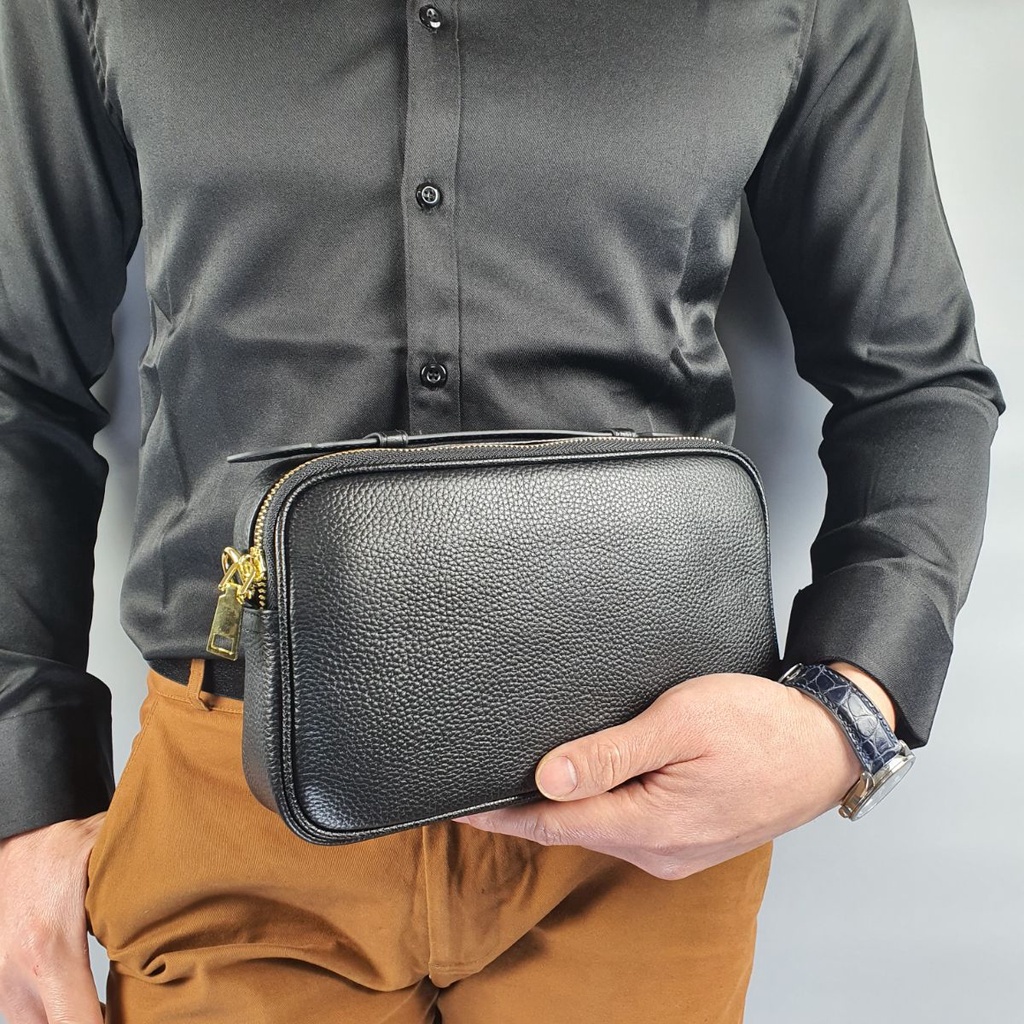 Túi hộp đeo chéo nam kết hợp clutch càm tay da bò thật CL134  - BH 3 năm