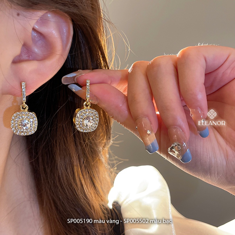 Bông tai nữ chuôi bạc 925 Eleanor Accessories hình vuông đính đá sang trọng phụ kiện trang sức 5190