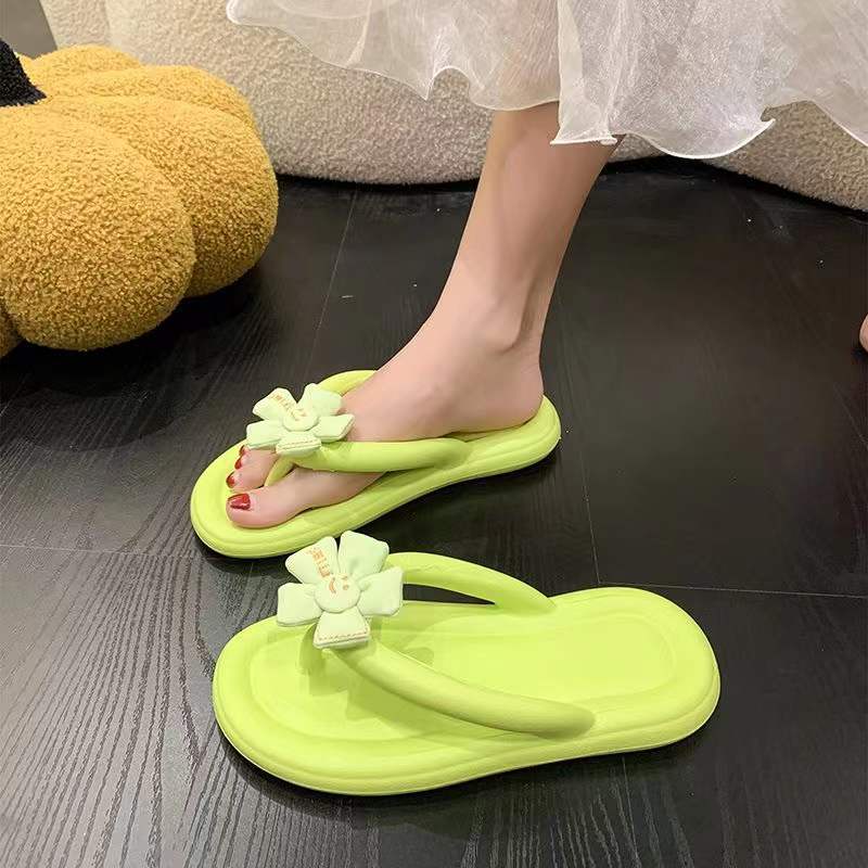 Dép cao su dép lê nữ dép xỏ ngón hoa dễ thương mặc bên ngoài đế dày