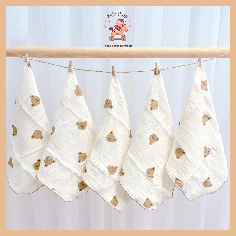 Set 6 Khăn xô sữa cho bé vải sợi muslin cao cấp, Khăn sữa mềm mịn với làn da bé kích thước 30 x 30 cm Kiến Baby Store