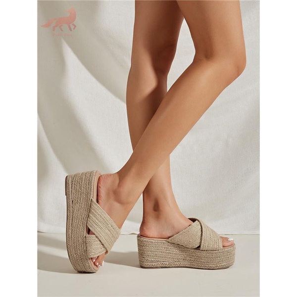 Giày cao gót mới mùa hè 2023 giày nữ đi bên ngoài dép chống trượt màu trơn phiên bản Hàn Quốc dép đế dày hình hoa mai