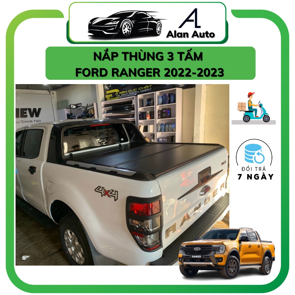 Nắp thùng 3 tấm Ford Ranger 2022- 2023, Thiết kế đơn giản, Linh hoạt chở đồ, Cứng cáp, Chống nước