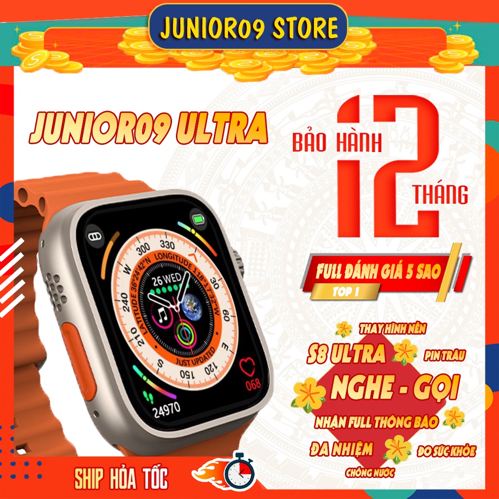 Đồng hồ thông minh JUNIOR09 WATCH ULTRA Nghe gọi, Chơi Game, Nhận Thông báo, Theo dõi sức khỏe, Pin trâu, Chống nước