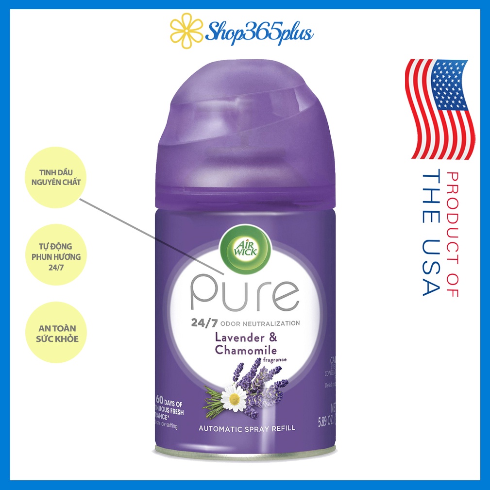Bình Tinh Dầu Thay Thế Máy Xịt Phòng Tự Động Air Wick Pure Lavender&Chamomile (Mỹ) - Hương Oải Hương & Hoa Cúc