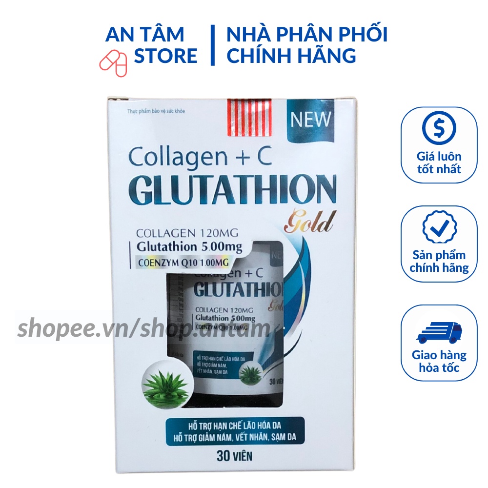 Viên uống trắng da Collagen + C GLUTATHION đẹp da, sáng da, hạn chế lão hoá da hiệu quả Lọ 30 viên