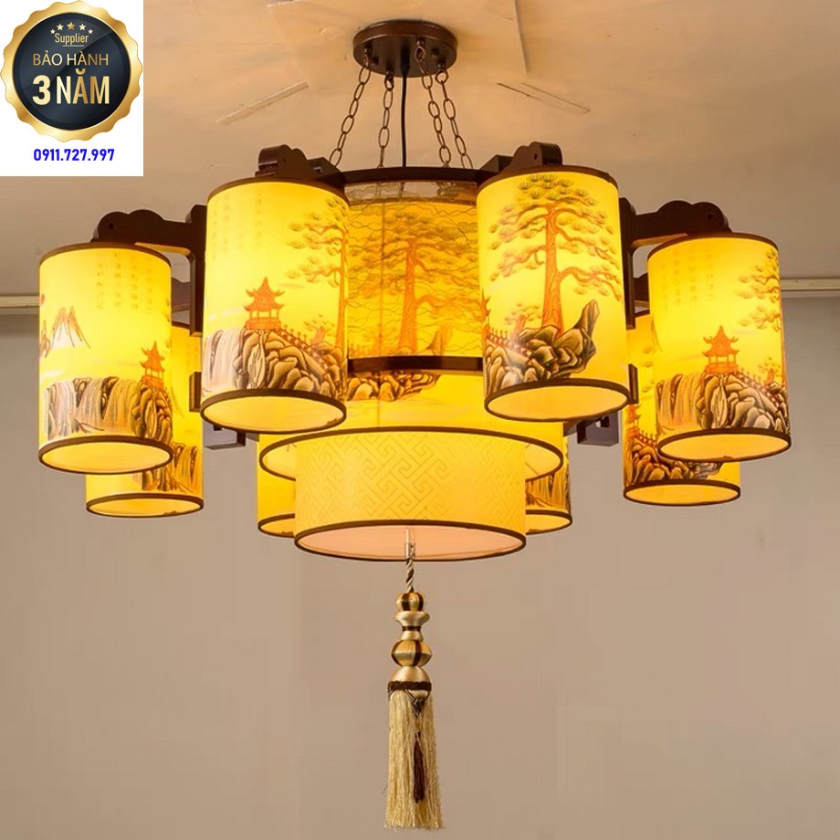 Đèn lồng gỗ tự nhiên, đèn chùm bằng gỗ treo phòng thờ, nhà thờ họ, nhà gỗ