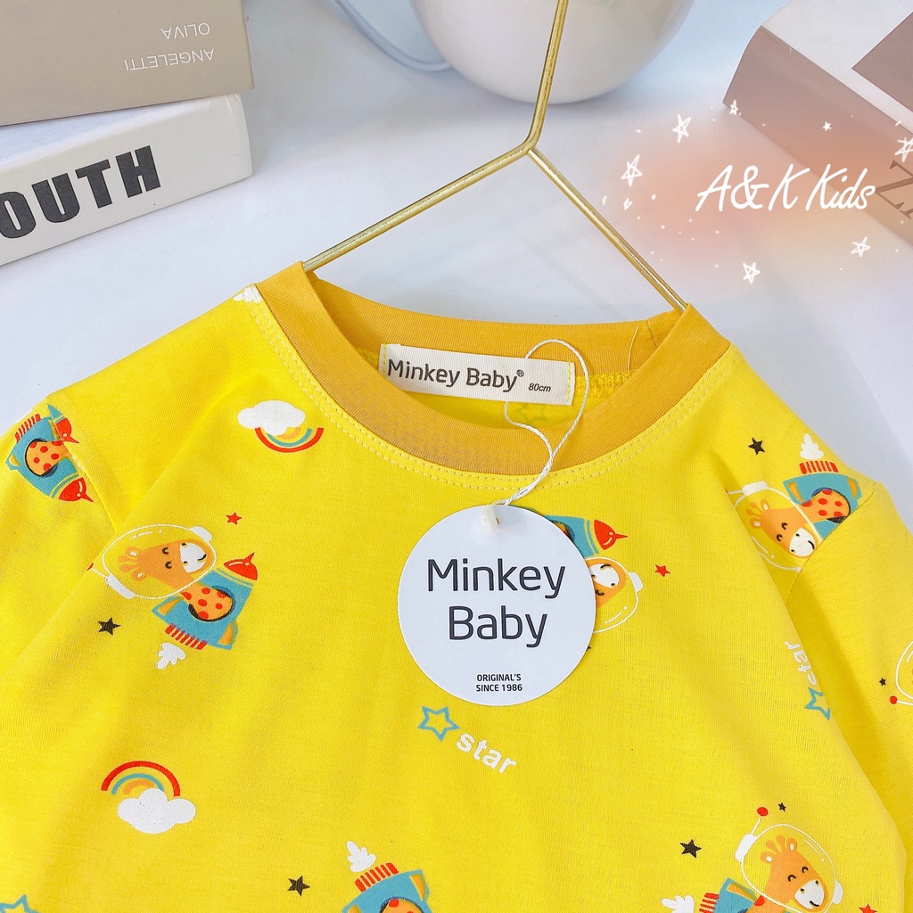 Bộ dài tay in họa tiết phối viền,thun lạnh minky mịn mát cho bé trai, gái size 6-30kg M.59