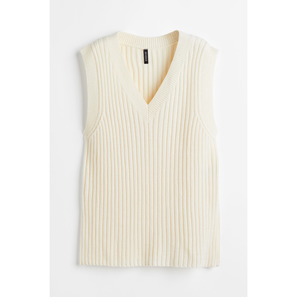 H&M Đức - Áo vest len dáng dài cổ V xẻ vạt màu be sale auth cao cấp new tag chính hãng có sẵn 1091782002 sát nách dài