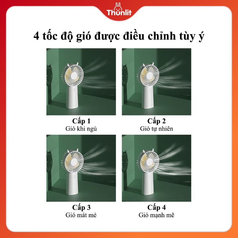 Quạt di động ngoài trời THUNLIT hoạt động pin 5000mAh để bàn chạy yên tĩnh có giá đỡ