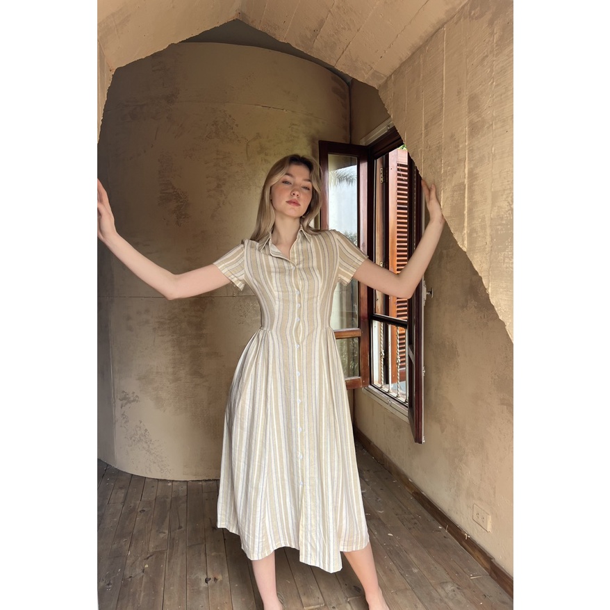 TIFFANY STUDIOS - Đầm Kẻ Sọc Dáng Dài Cổ Sơ Mi - JENIFER DRESS