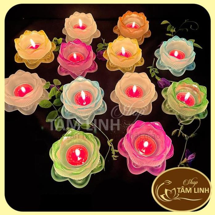Chân đèn cầy Đựng nến tealight hoa sen thủy tinh lưu ly nhiều màu-Tamlinhngocbao