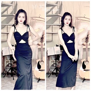 đầm cột dây nhún xoắn ngực
