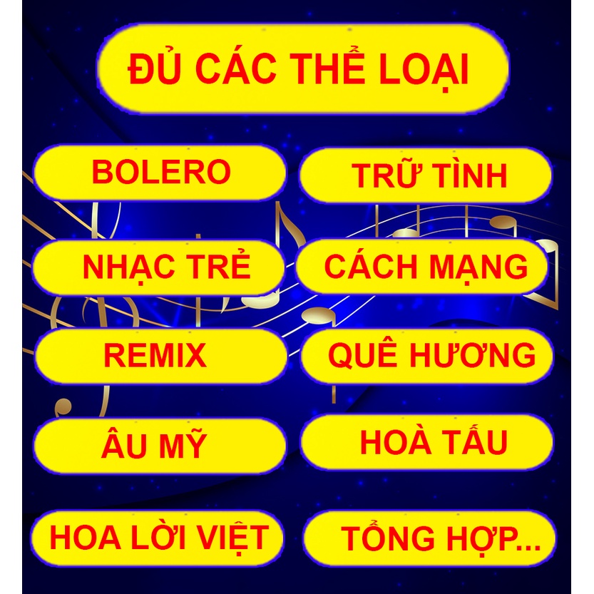 Usb nghe nhạc trên ô tô có sẵn 1000 bài chất lượng cao đầy đủ các thể loại hình và tiếng bảo hành 5 năm