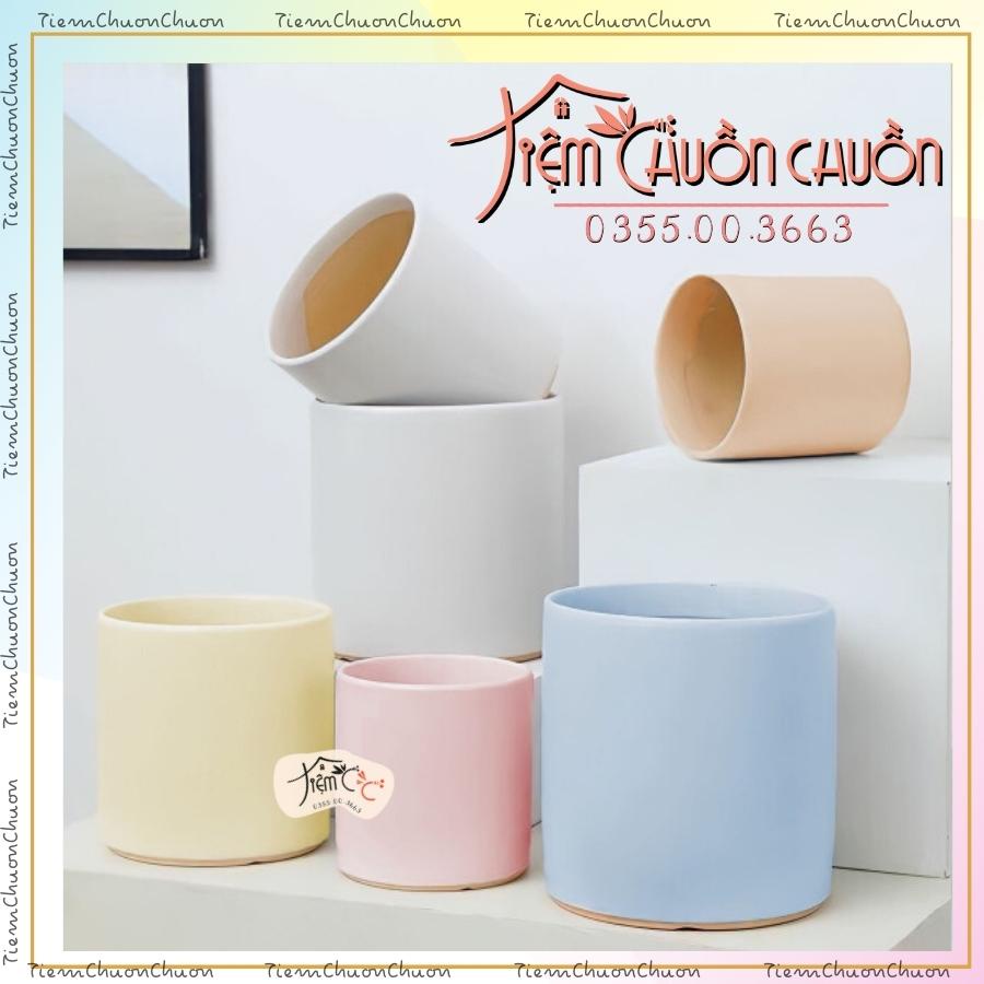 Chậu Hoa Sứ Dáng Trụ 5 Màu Pastel Cute Chậu Trồng Sen Đá - tiemchuonchuon - sứ Bát Tràng