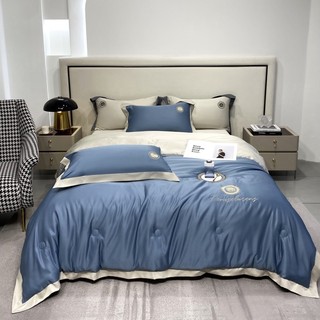 Bộ chăn ga gối Phi lụa Coco Cha-nel phối màu chăn chần bông micro