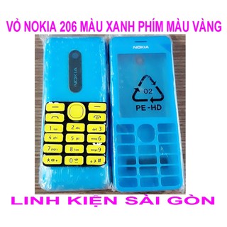 Vỏ nokia 206 màu xanh phím màu vàng