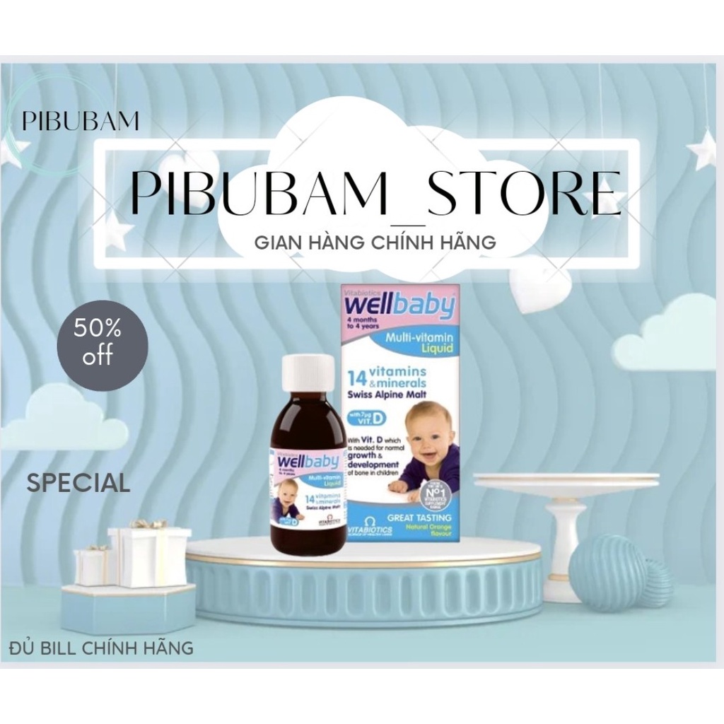 Vitamin tổng hợp Wellbaby Multivitamin Liquid 150ml của Anh cho bé từ 6 tháng đến 4 tuổi
