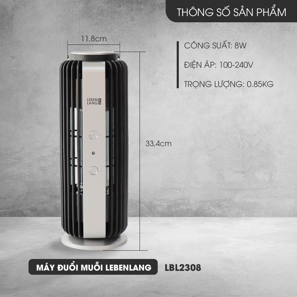 Đèn bắt muỗi Lebenlang LBL2308 thông minh 2 tần số, 8W an toàn cho cả gia đình, bảo hành 2 năm - hàng chính hãng