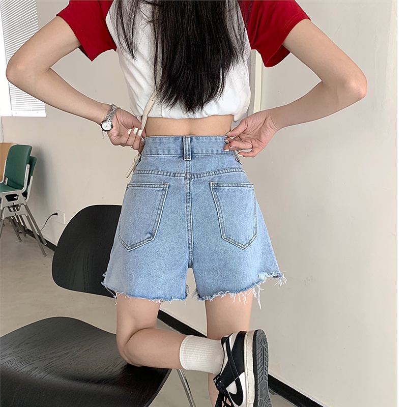 NUZIRO  Quần short jean  lưng cao ống rộng thời trang cho nữ