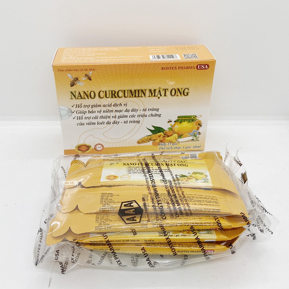 Nano Curcumin mật ong giúp bảo vệ dạ dày, giảm viêm loét dạ dày tá tràng - Hộp 15 gói