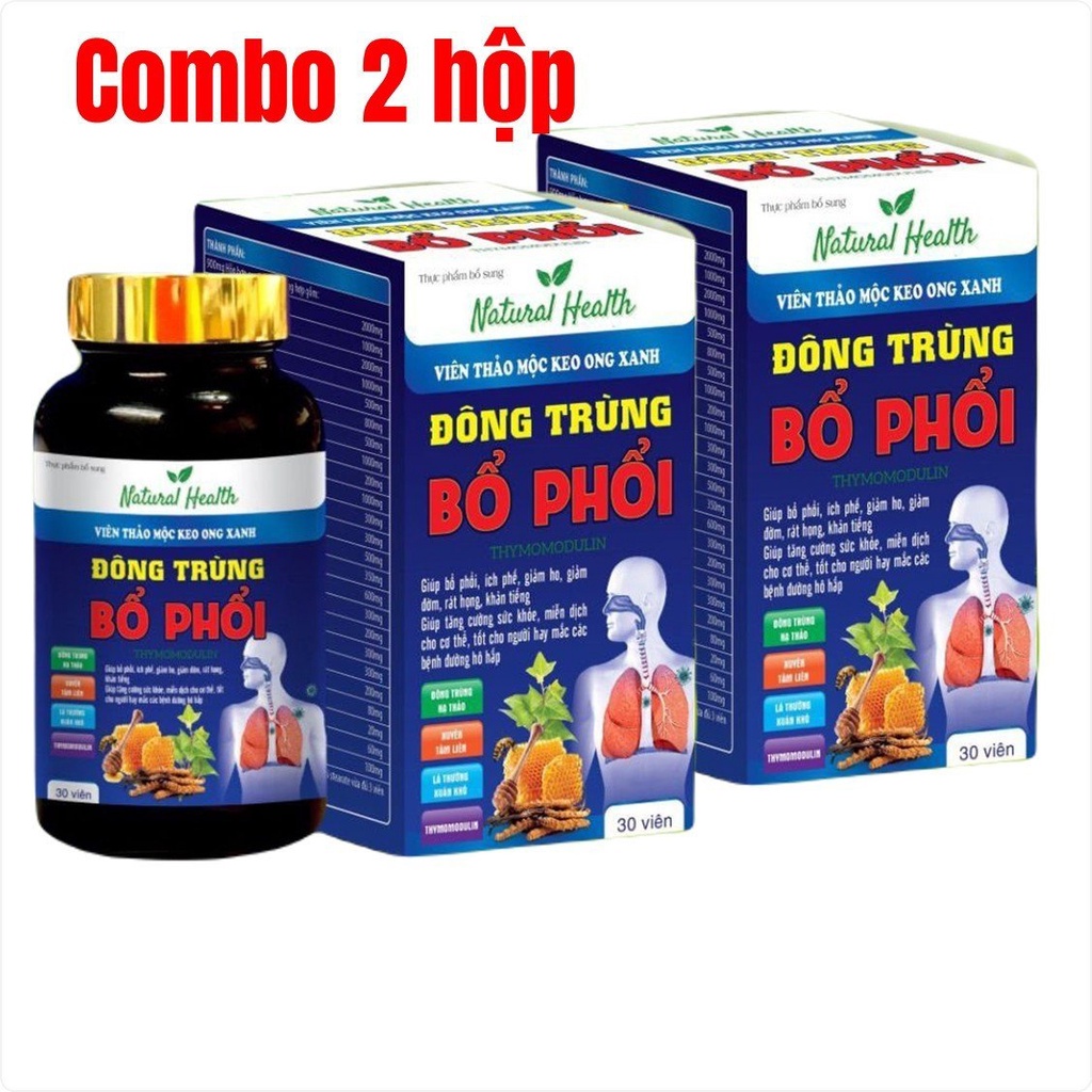 Combo 2 hộp - Viên Uống Thảo Mộc Keo Ong Xanh Đông Trùng Bổ Phổi Giúp Bổ Phổi, Ích Phế, Giảm Ho, Giảm Đờm, Rát Họng