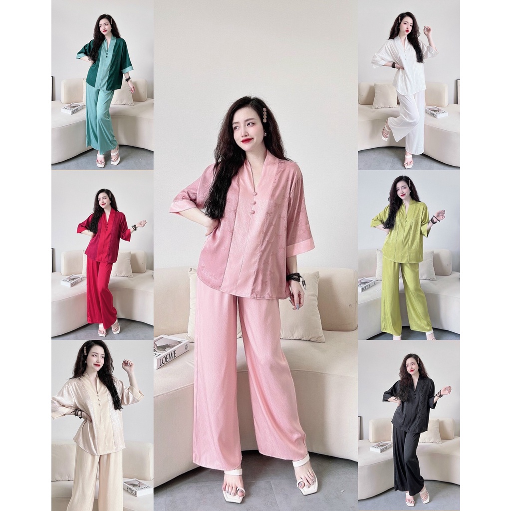 Bộ đồ lam đi chùa nữ - Set đồ đi lễ Phật dành cho Phật tử chất lụa cao cấp mềm mịn không nhăn