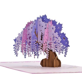 Thiệp 3D Cây Hoa Tử Đằng, Cây Liễu, Cây Xanh, chủ đề thiên nhiên thực vật, thiệp nổi handmade HMG
