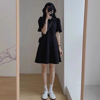 Váy polo đen cổ đức 2 túi bên