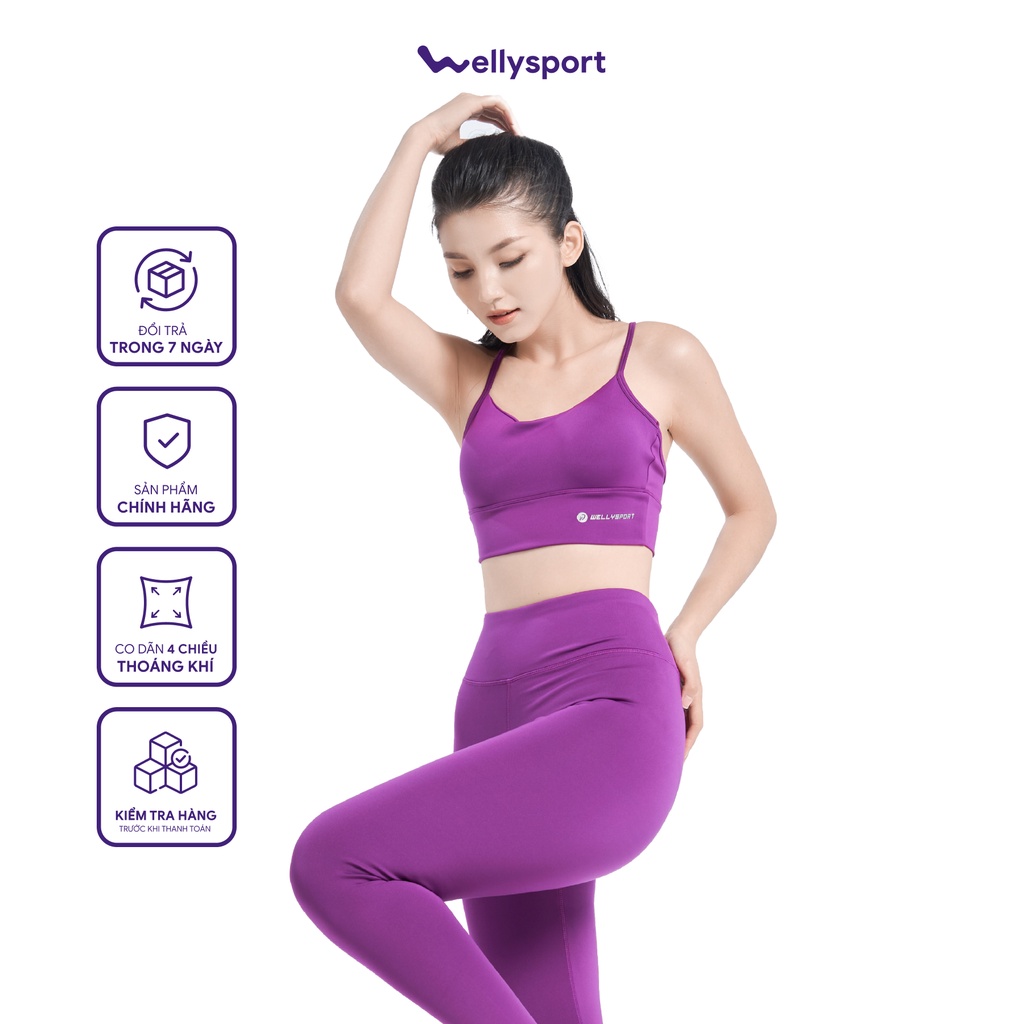 Bộ đồ tập Yoga, Gym Welly Sport, Màu Tím Pansy, Áo Bra 1 Dây Đan Kèm, Siêu Nâng V1, Welly Sport Mã BOTN01