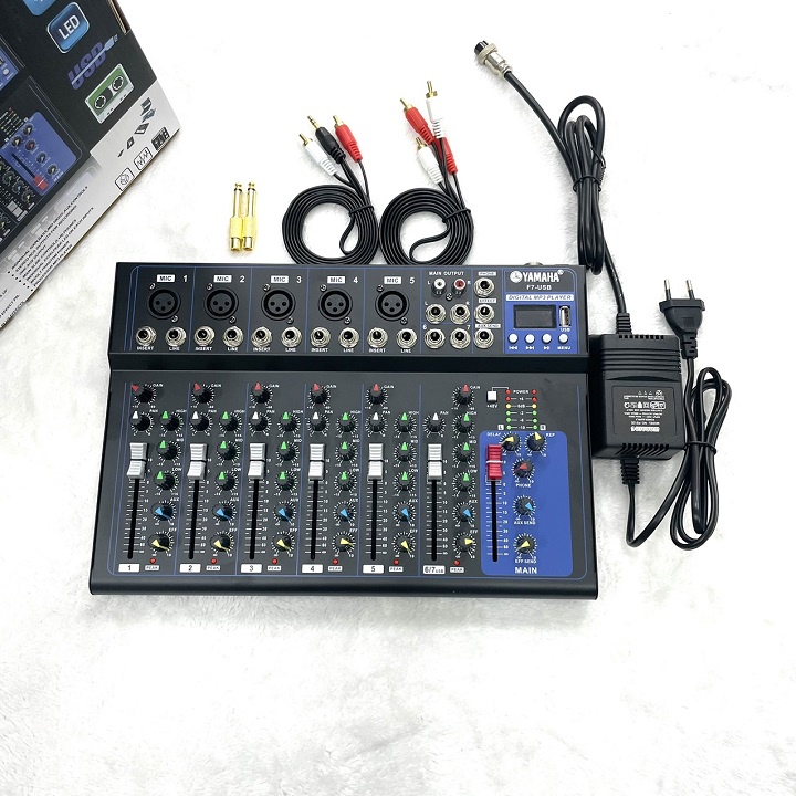 Bàn trộn âm thanh Mixer F7 yamaha có Bluetooth, Ghép dàn karaoke,Hát Linestream,Loa kéo chỉnh nhạc hoàn hảo