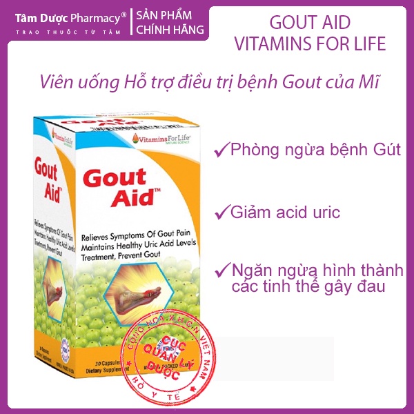 GOUT AID - Mỹ Hỗ trợ điều trị, phòng ngừa bệnh gút, viêm khớp, tăng acid uric