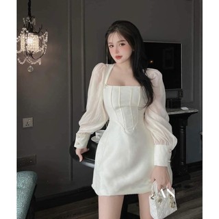 đầm xòe tay phồng cổ vuông chất tafta 2 màu sang xịn ( thời trang bigsize vicky.g - anitagreen) n323