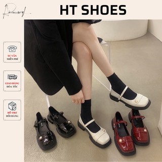 Giày búp bê phong cách Pháp tiểu thư Mary Jane mẫu mới 2023 mũi vuông ba màu phiên bản hàn quốc phù hợp với mọi lứa tuổi