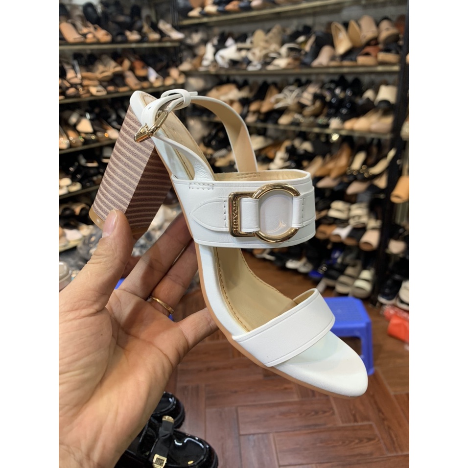 Sandal Nữ Da Thật Gót Trụ Cao 7cm Dép Quai Ngang Nữ