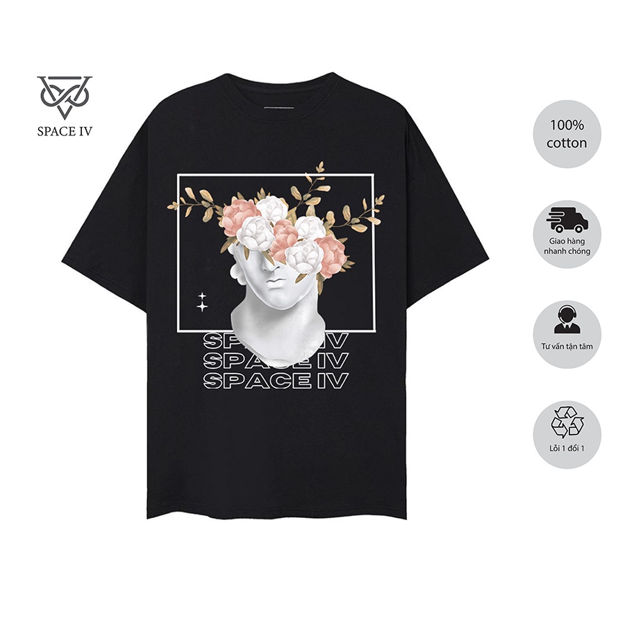 Áo thun ngắn tay unisex form rộng Local Brand SpaceIV vải cotton co dãn mềm mịn in graphic IV01