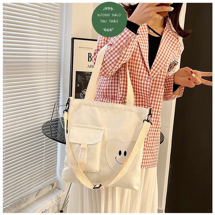 Túi tote đi học thêm đi chơi giá rẻ, đẹp thời trang trái tim biết cười